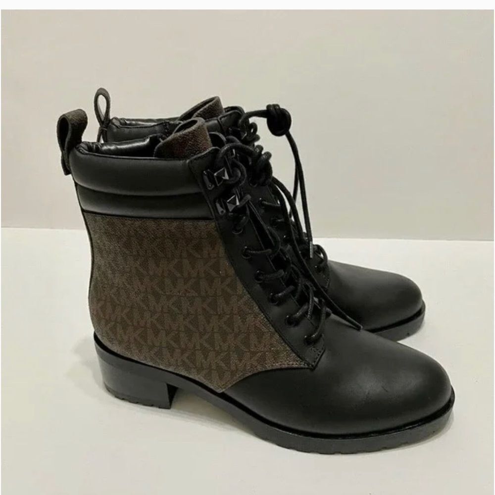 Michael Kors Riding Boots- halsey combat boots ankle lace up black leather - Picture 6 of 7